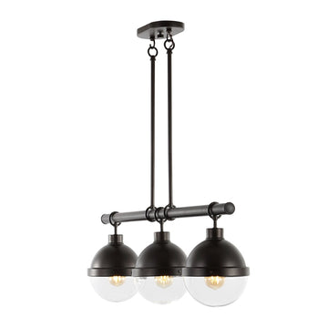 Caleb 33" Industrial Farmhouse Iron/Glass Linear LED Pendant - JONATHAN Y